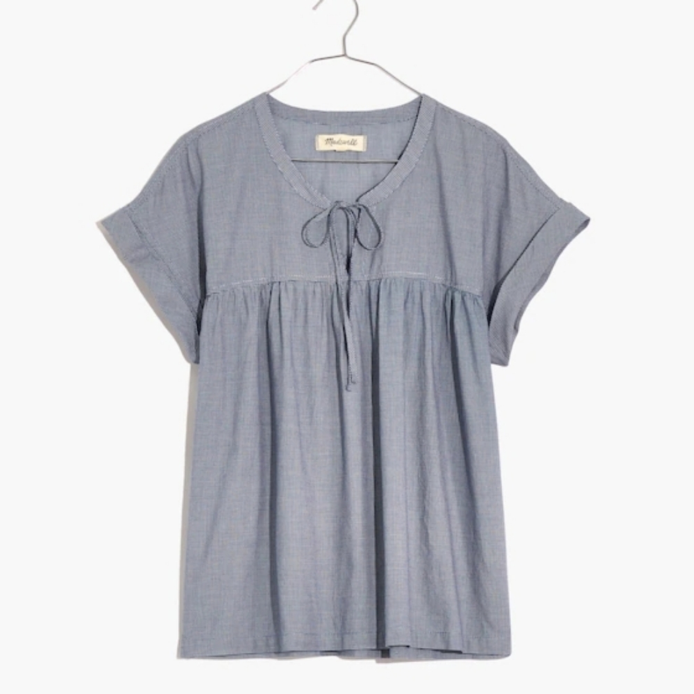 Madewell Light Blue Tie-Neck Babydoll Blouse
